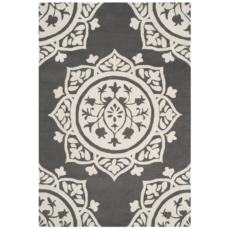 Tapis floral en laine touffeté à la main Cruz, Rectangle 6 pi x 9 pi