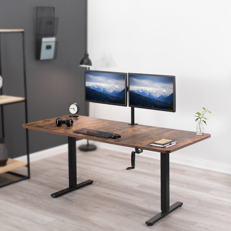 Adjustable Metal Base Standing Desk, Brown/Black