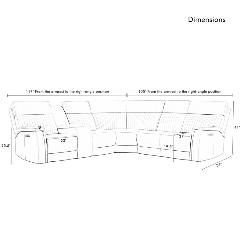 6-Piece, 3 Power Recliners Leather Reclining Sectional, Power Headrest & Lumbar , Navy Blue Genuine Leather