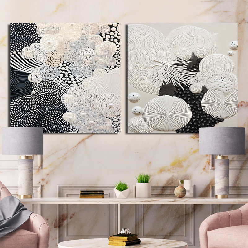 Gris corail abstrait II - ensemble de 2 collages carrés abstraits, H 36 po x l 73 po, Toile tendue