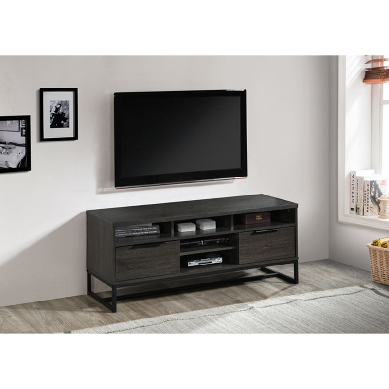 Meuble télé en bois avec 5 tablettes et 2 tiroirs, 19.09" H x 47.24" W x 15.75" D, Espresso