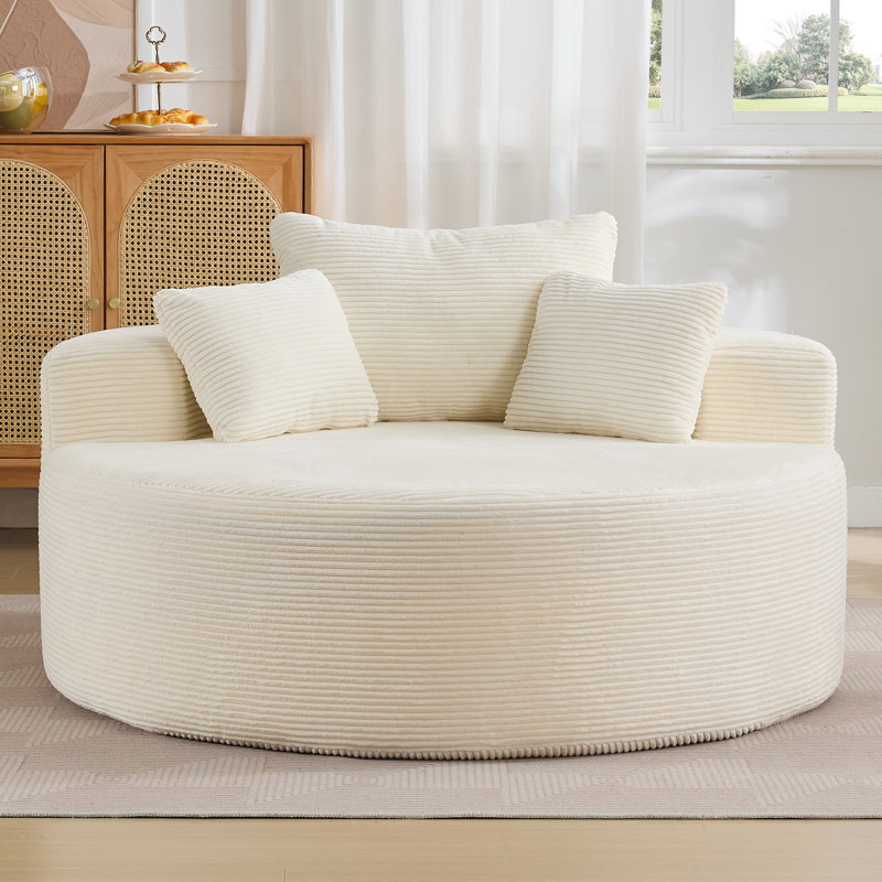 Méridienne de 55,5 po en velours côtelé rond avec coussins, canapé surdimensionné pour salon et chambre à coucher, Beige