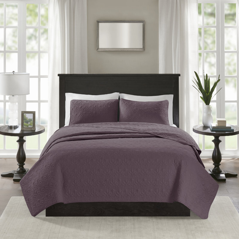 Quebec Reversible Quilt Set, Purple, Full/Queen Coverlet + 2 Standard Shams