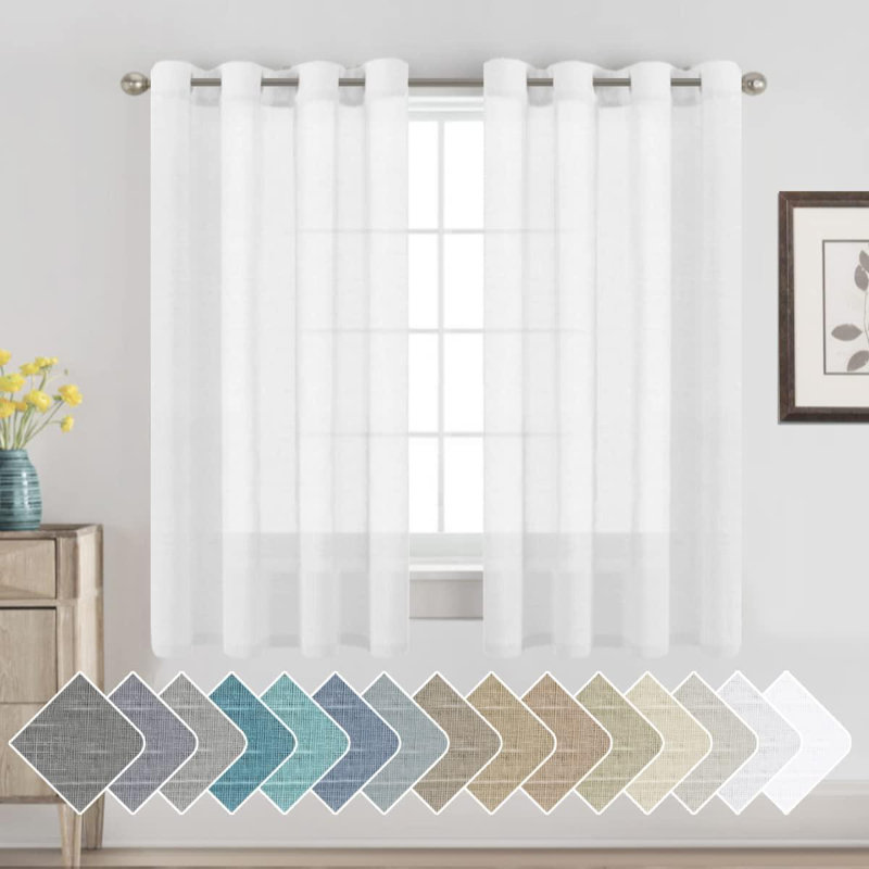Hywell Soft Linen Plaid Semi-Sheer Grommet Curtain Panels, White, 52'' W x 108'' L