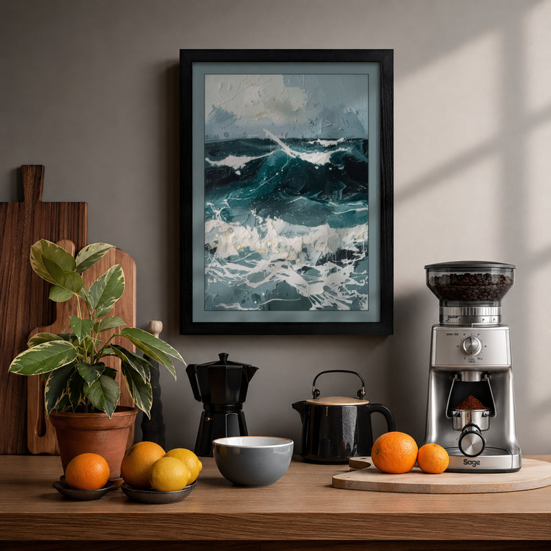Tempestuous Seas Coastal - Framed Print, A2 - 59.4 x 42.0 cm, Black