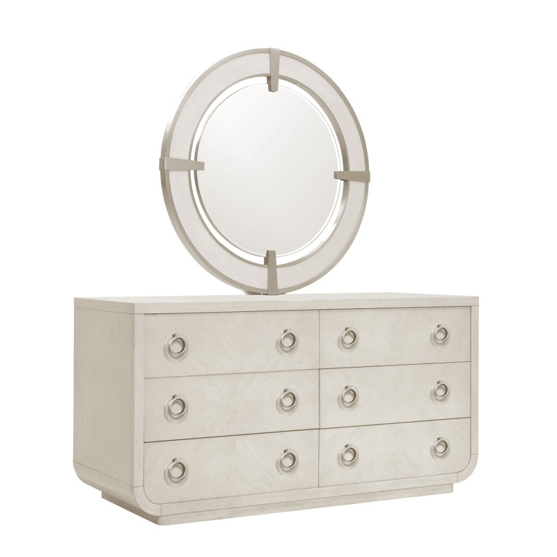 Brighton White Round Wood Transitional Mirror