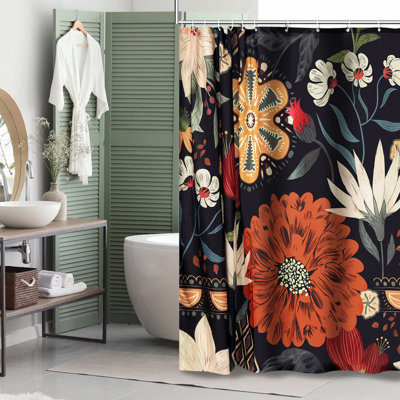 Rideau de douche floral avec crochets inclus