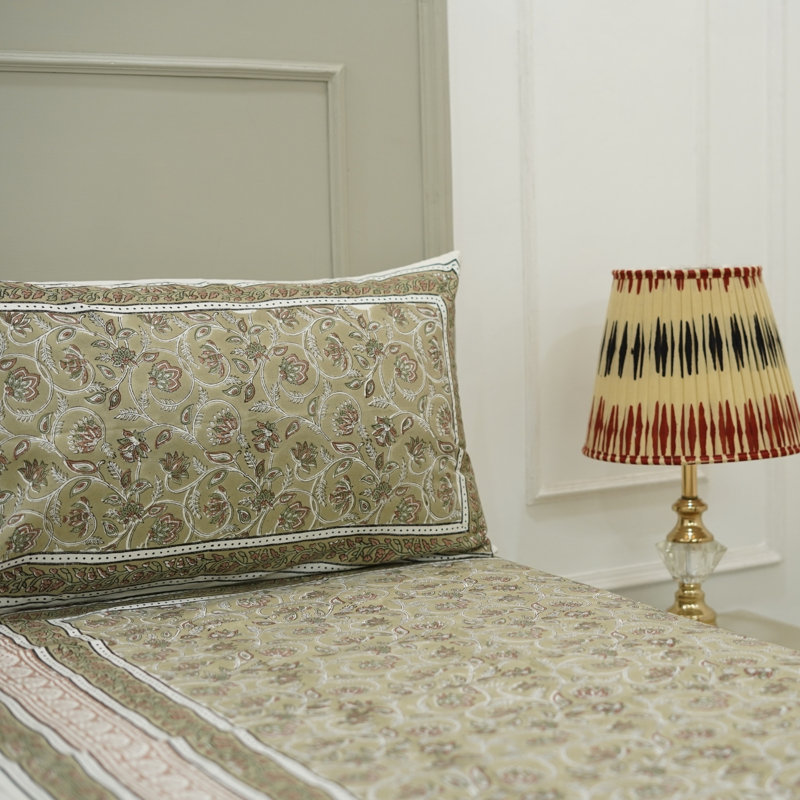 Fabdivine Pure Cotton Bedsheet Set – Handmade Bedsheet with Matching Pillow Covers – Premium Bedding, Saraswati.