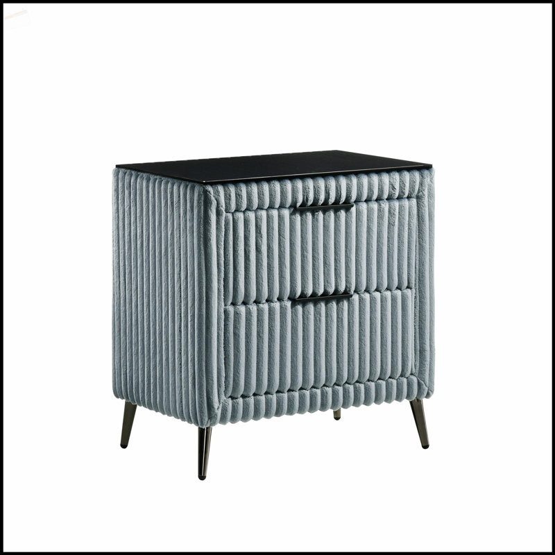 Table de chevet large en velours côtelé avec des tiroirs spacieux, bleu, durable et élégant Mavela