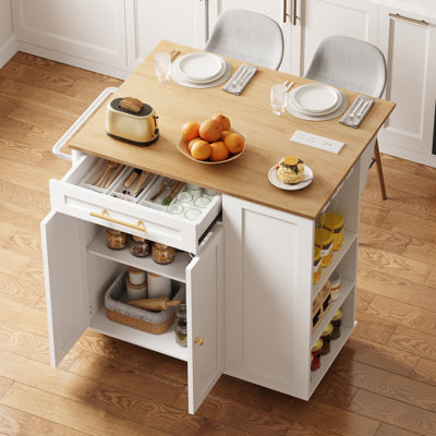 Îlot de cuisine Chariot pour îlot de cuisine avec abattant, prises de courant et porte-serviettes