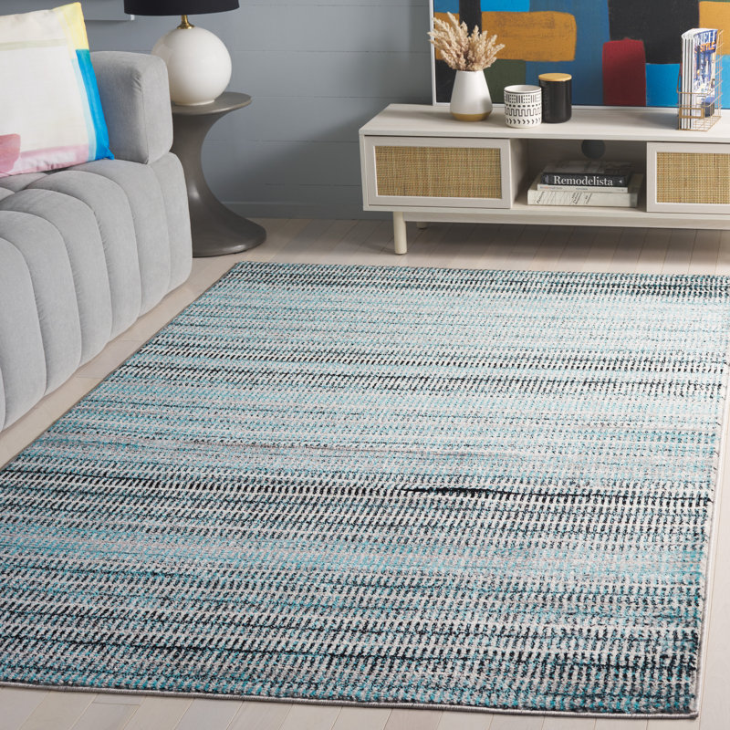 Tapis sarcelle / gris Cohn, Rectangle 5 pi 1 po x 7 pi 6 po