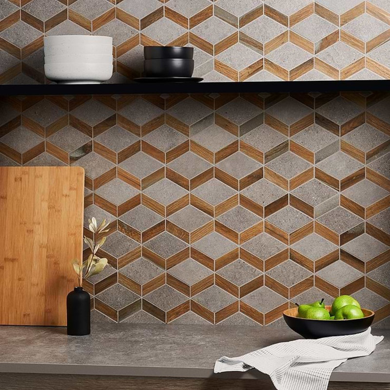Eternal 9x12 Diamond Matte Wood Look and Cement Porcelain Mosaic Tile