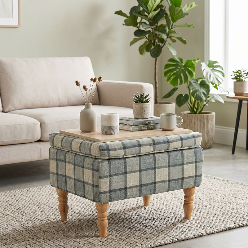 HOMCOM Linen Fabric Upholstered Footstool with Removable Top, Grey