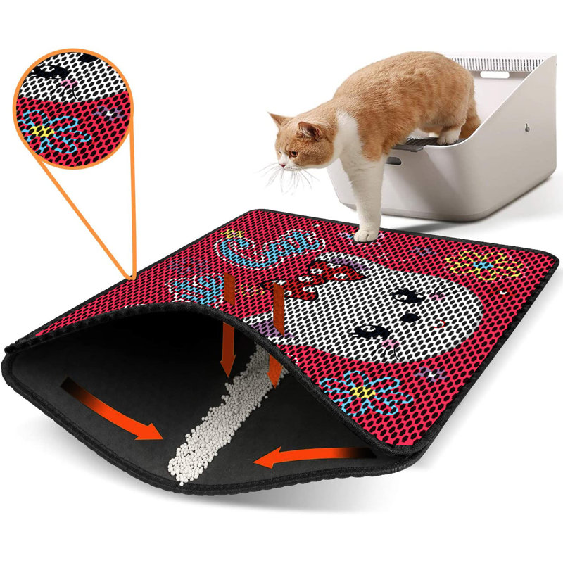 Tapis pour litière de qualité supérieure, 18 po x 24 po | 50% PVC / 50% polyester, lavable à la machine et passer l'aspirateur | Conception durable et facile à nettoyer pour les propriétaires d'animaux de compagnie | Protégez vos planchers des dégâts de la litière