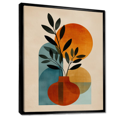 Blue And Orange Bohemian Minimalist Geometric Plant - Botanicals Framed Wall Art, Blue Botanical Canvas Print