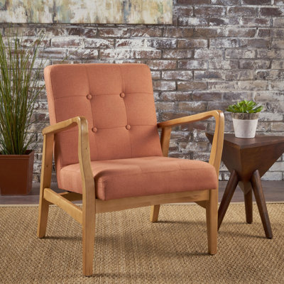Fauteuil club en tissu orange, fauteuil à accoudoirs moderne de style Mid-Century pour chambre à coucher, siège confortable, 30,61 po Hauteur, largeur de la chambre à coucher et de la pièce de 28,71 po, capitonnage élégant,