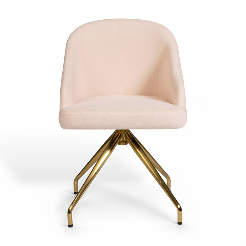 Martha Stewart Sora Upholstered Stationary Swivel Home Office Chair, Polished Brass, Pink