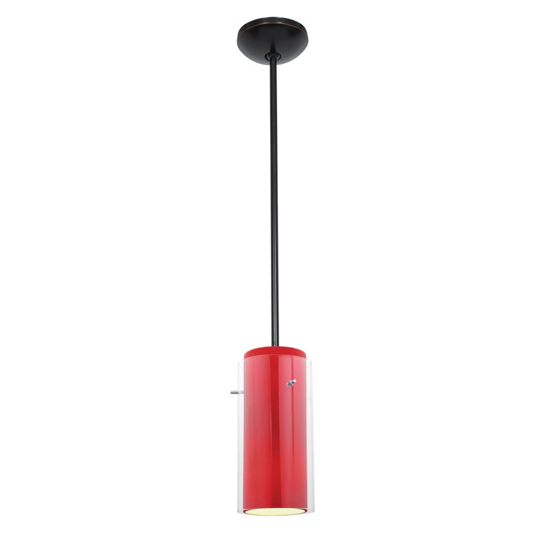 Nygaard 1 - Light Single Pendant, Brushed Steel, Rod, Clear Outer Red Inner