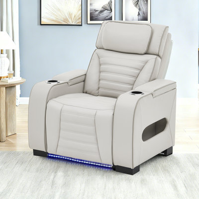 Fauteuil inclinable électrique de 38,25 po en cuir respirant avec accoudoirs carrés avec accoudoirs de rangement et appui-tête électrique