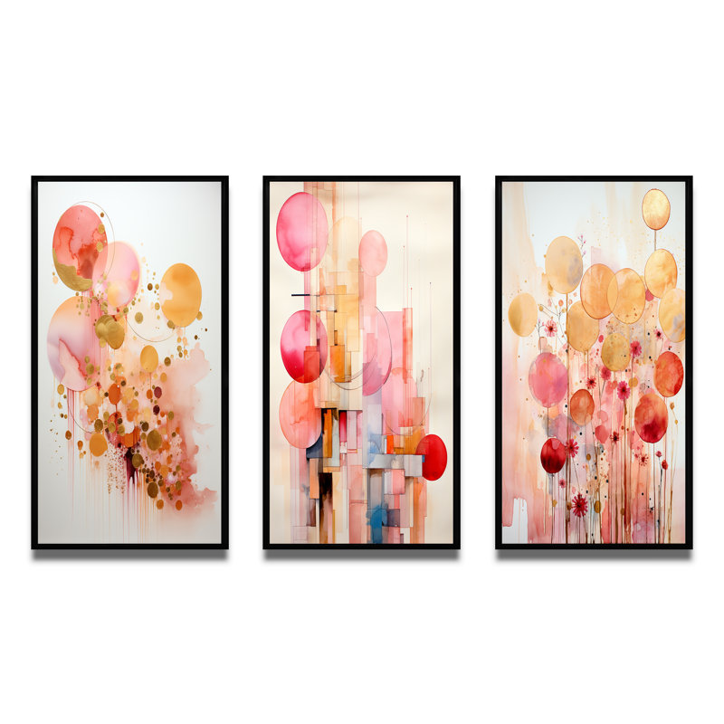 Ensemble de 3 pièces sur toile Serendipity, Cadre flottant noir, H 40 po x l 60 po