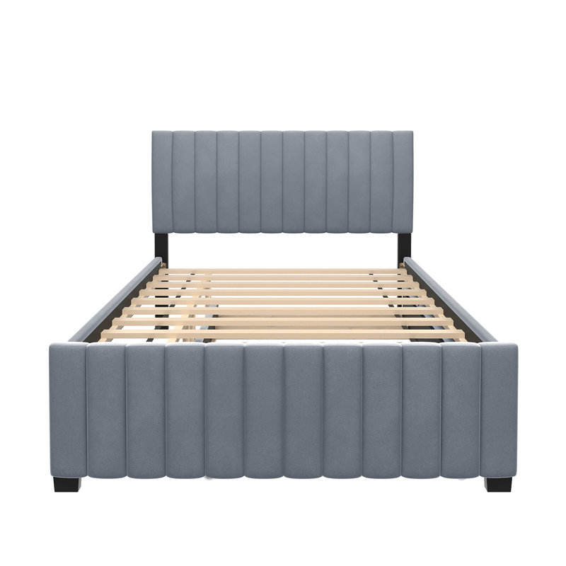 Lit plateforme tapissier en velours avec lit gigogne