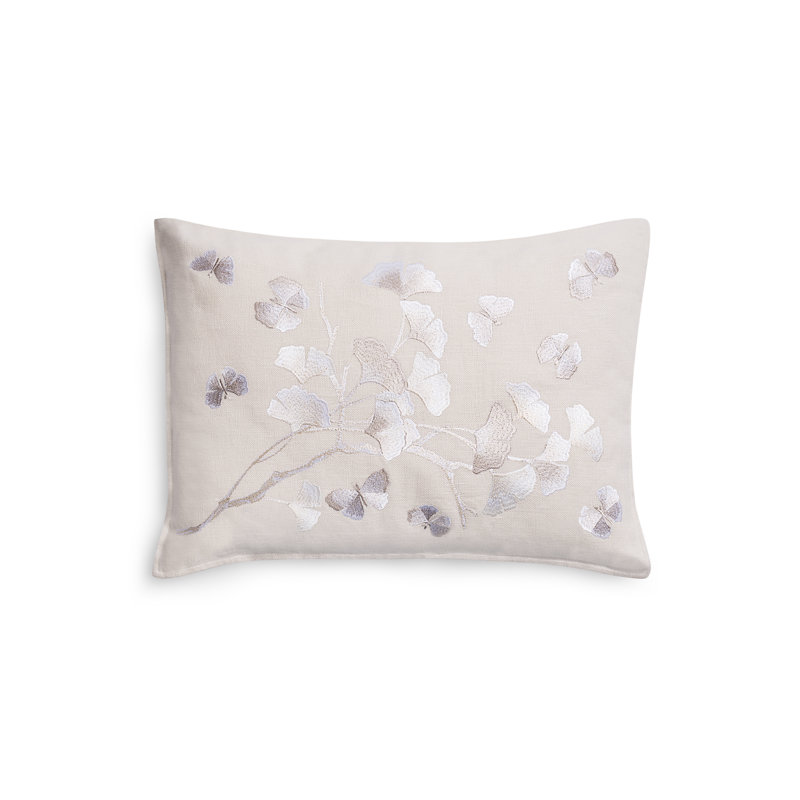 Butterfly Gingko Ombre Embroidered Dec Pillow, Beige;Cream