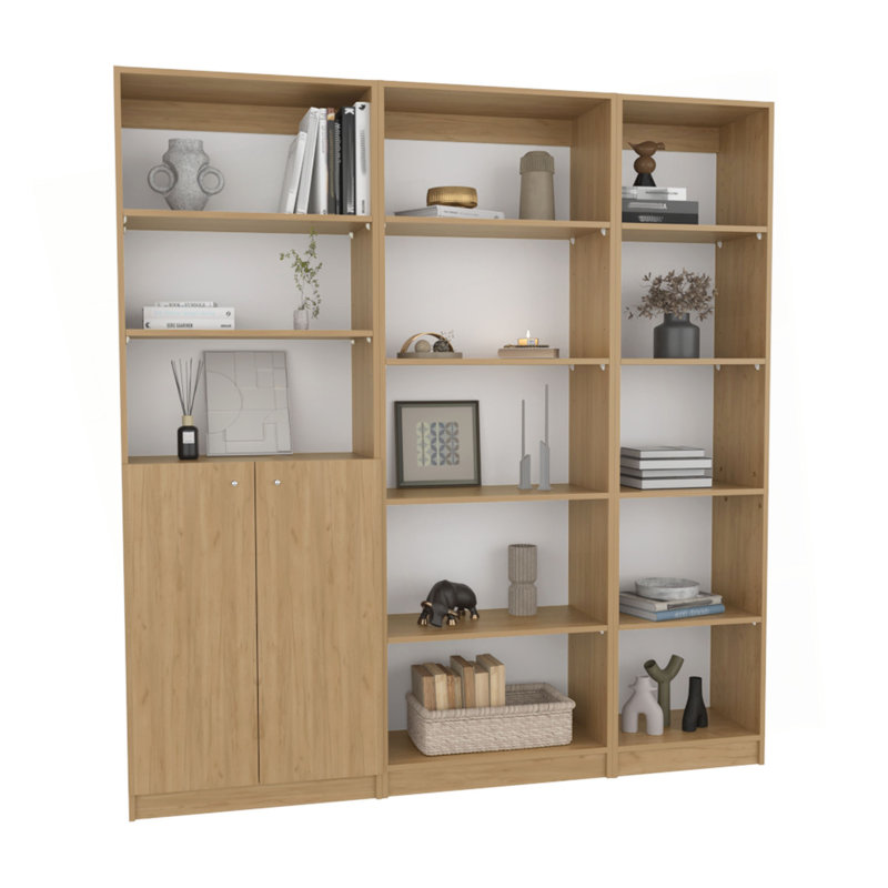 Ensemble de bibliothèque 3 pièces H 71,1 "avec armoire de rangement, bibliothèque haute avec tablettes ouvertes et porte
