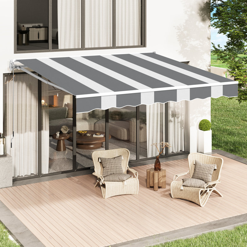 Auvent de terrasse à pente manuelle AECOJoy, L 98,4 po x P 78 po, Rayures grises, À rayures