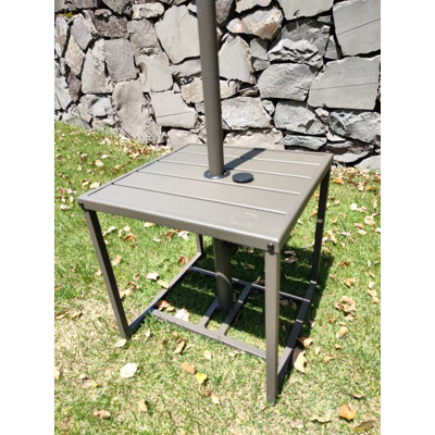 Square Metal Outdoor Side Table With Umbrella Hole , 18.11'' in. W 18.11'' in. D