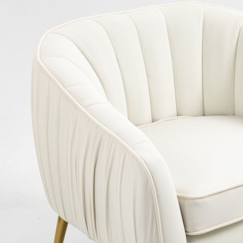 Fauteuil demi-tonneau avec repose-pieds Gerit, Velours beige