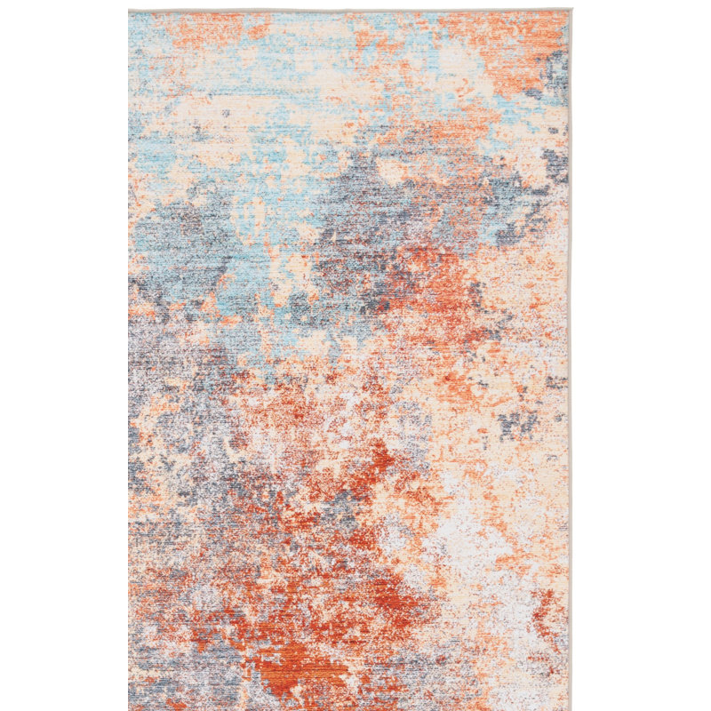 Tapis Kochyar 943 de couleur rouille / turquoise, Rectangulaire 3 pi x 5 pi
