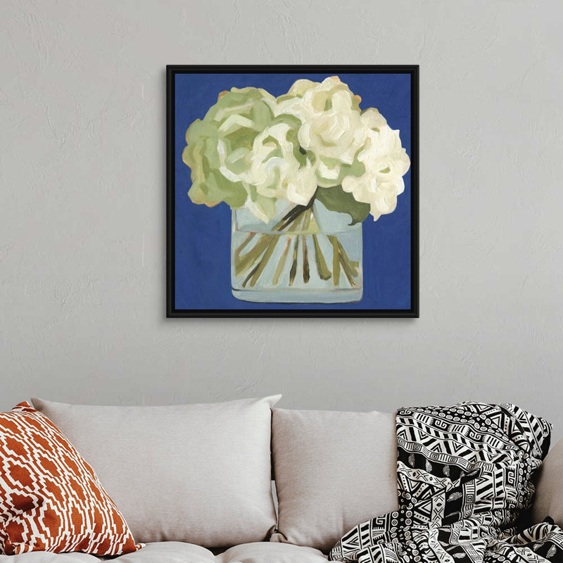 Art sur toile, hortensias blancs II, Toile avec cadre noir, H 30 po x l 30 po x P 1,75 po
