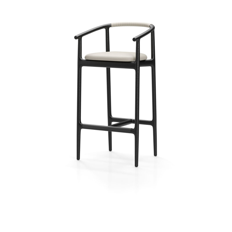 Charlie Upholstered Stool with Solid Wood Frame, Black Oak, Omega Ice/Leather