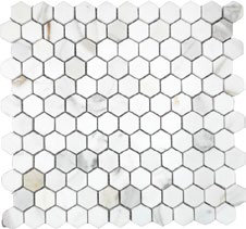 Calacatta Hexagon 1" x 1" Marble Honeycomb Mosaic Wall & Floor Tile, White/Gray/Calacatta Honed