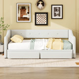 Twin Daybed With Two Storage Drawers, Modern Button Tufted Linen Day Bed With Trundle Bed Twin To King