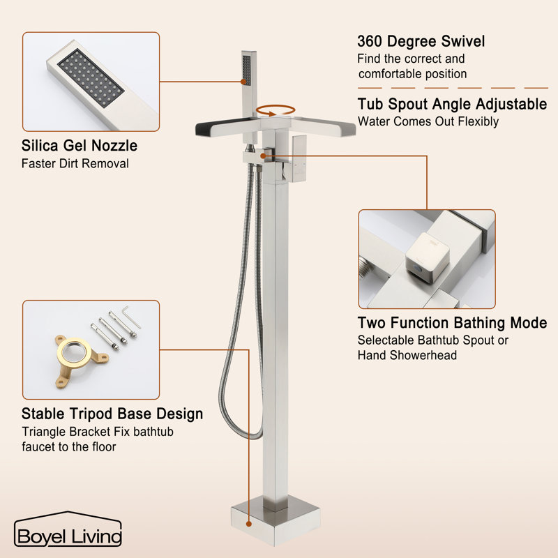 Brushed Nickel Modern Freestanding Tub Faucet with Hand Shower