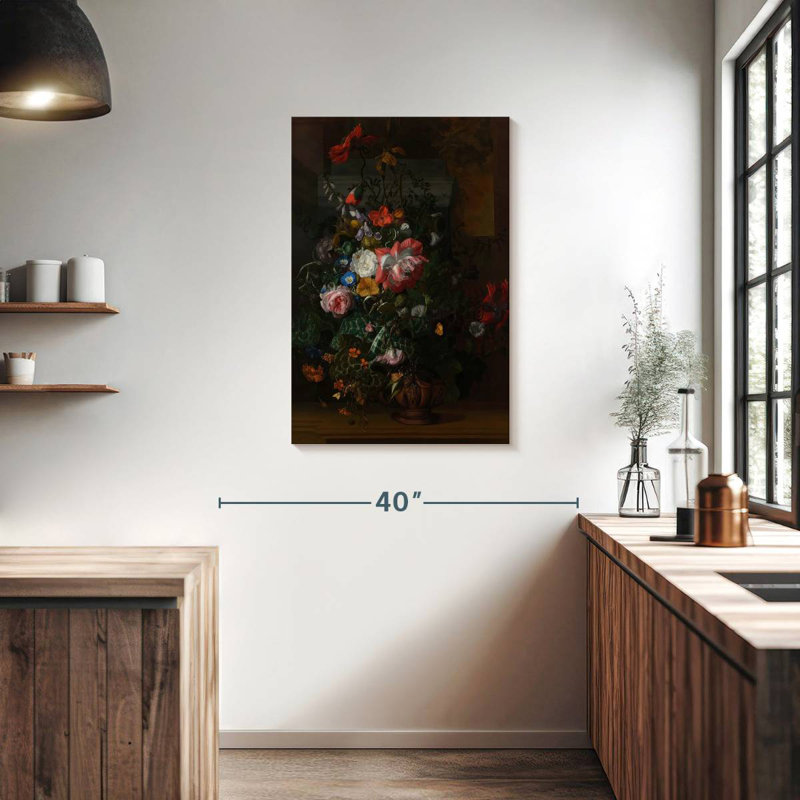 Fleurs Harnek dans un vase en terre cuite sur une balustrade, H 36 po x l 24 po