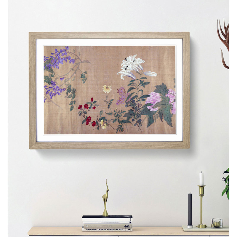 One Hundred Flowers Vol.5 by Yun Shouping - Picture Frame Painting Print, Oak Framed, 27cm H x 36cm W x 2cm D