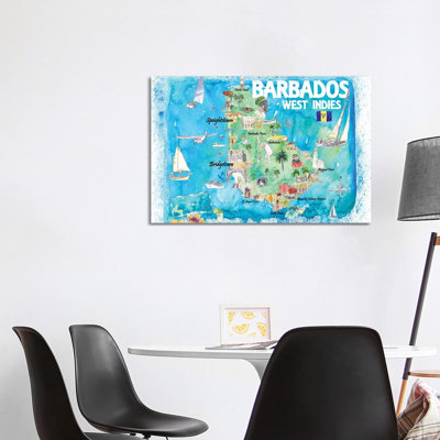 Barbados Antilles Illustrated Caribbean Map With Highlights Of West Indies Island Dream By Markus & Martina Bleichner - Wrapped Canvas Graphic Art by Markus & Martina Bleichner - Wrapped Canvas Gallery-Wrapped Canvas Giclée