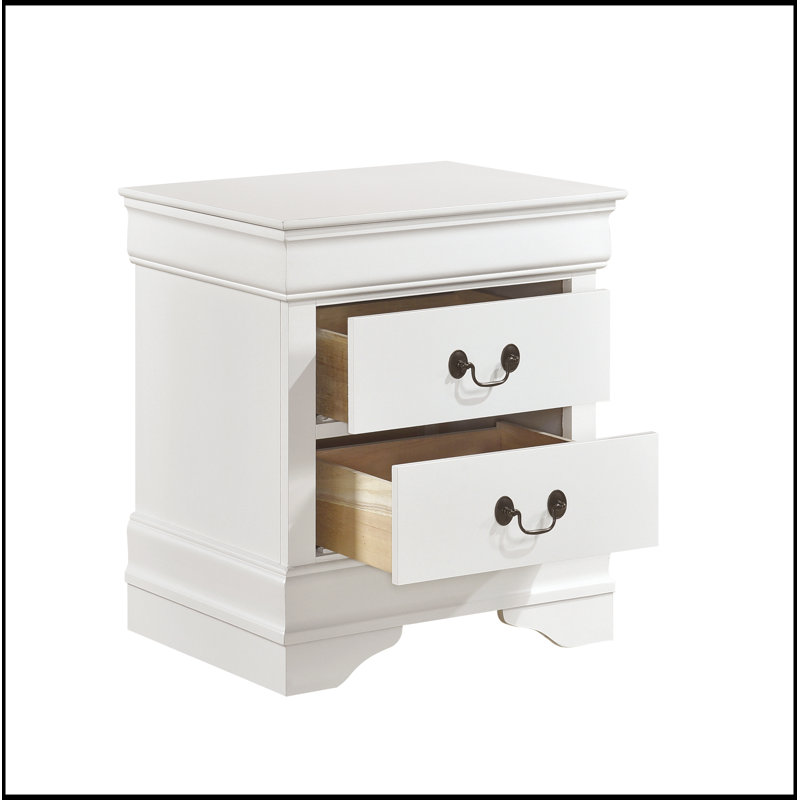 Table de chevet à finition traditionnelle avec poignées tombantes antiques 1pc, Blanc