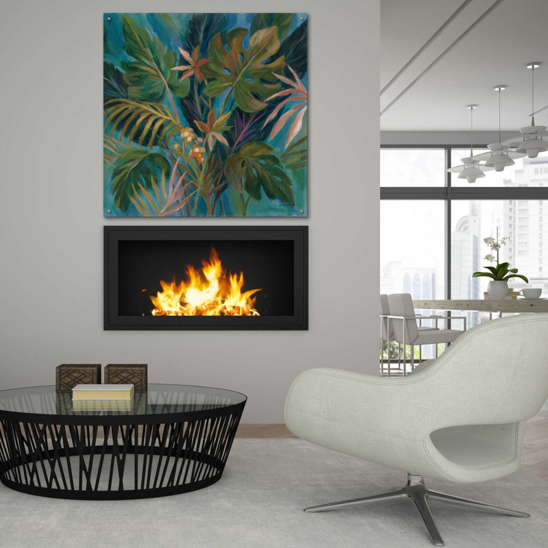 «Midnight Tropical Leaves» par Silvia Vassileva - peinture sans cadre, H 36 po x l 36 po x P 0,2 po
