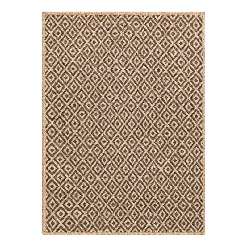 Tapis géométrique brun en polypropylène tissé à la machine Daphne, Rectangle 2 pi 2 po x 3 pi 1 po