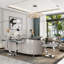 Console de luxe avec base en U en métal et plateau à texture brillante-1581396829