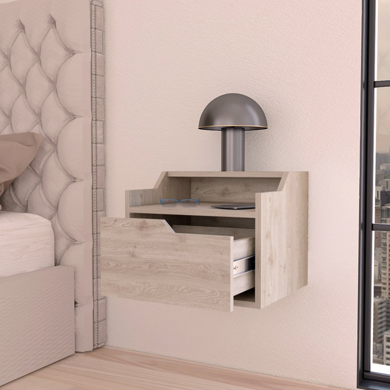 Dual-Shelf Display Floating Nightstand, Light Gray