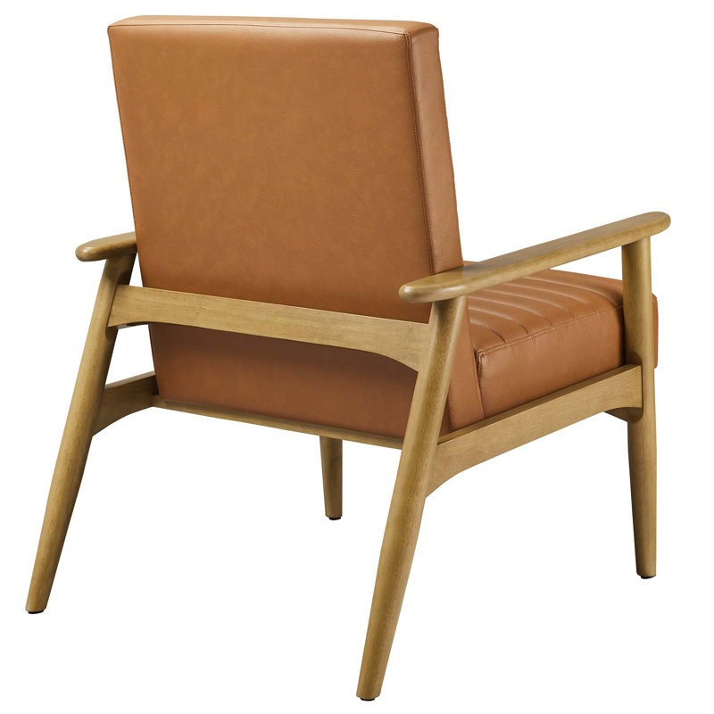 Jensen Vegan Leather Accent Chair , Brown Faux Leather, Oak Wood