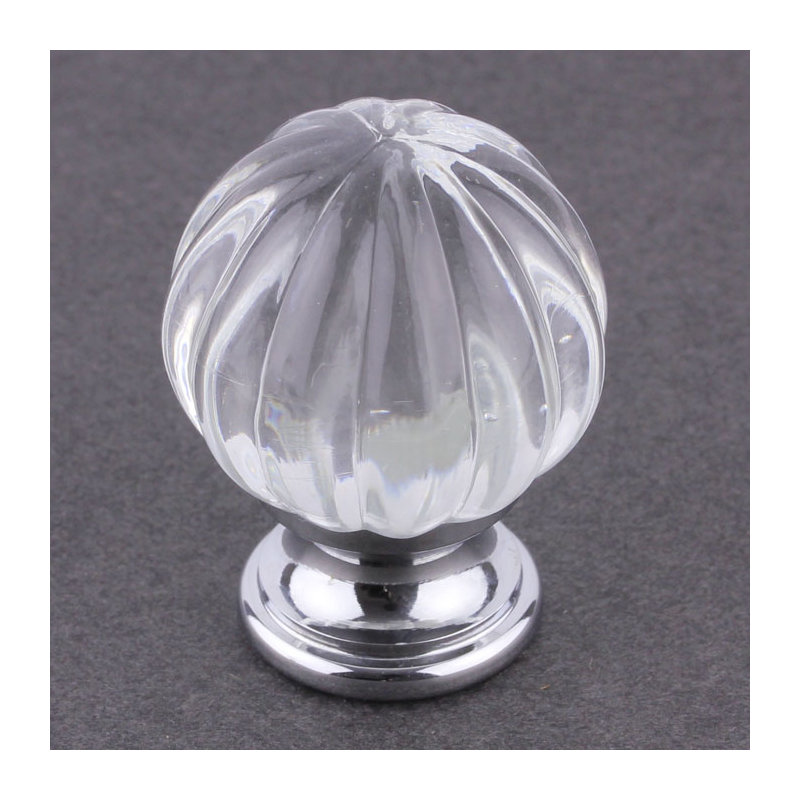 (5 Pack) 1-1/4 inch Design Facets Ridge Ball Knob Chrome & Clear