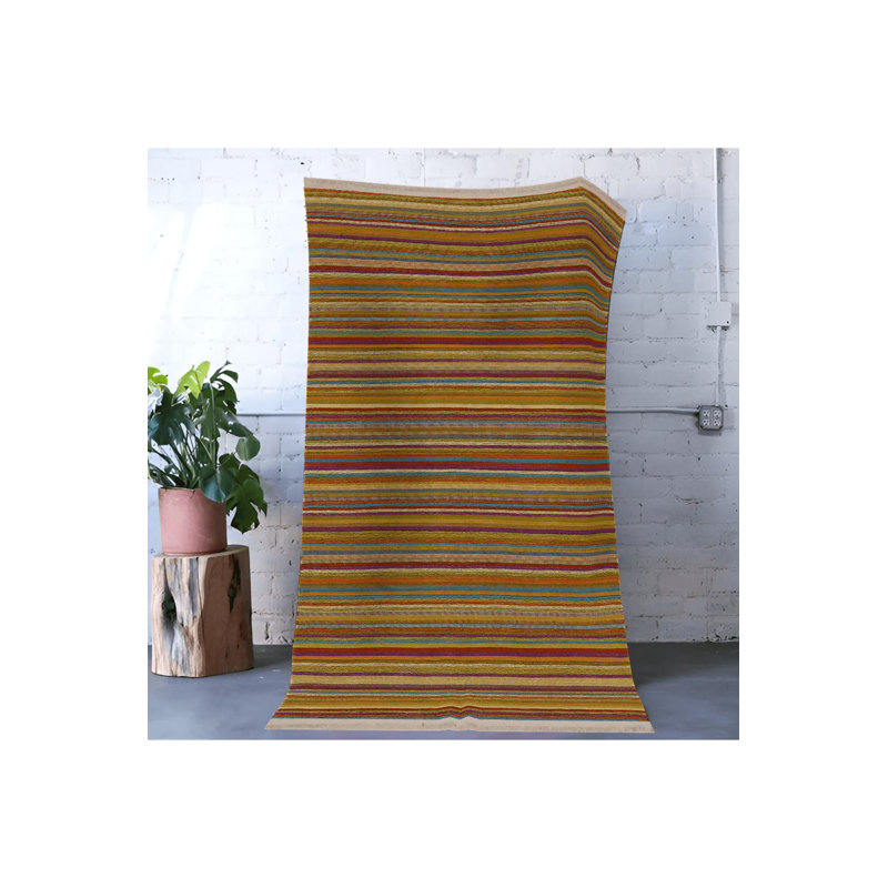 Multi-Colored Line Wicker Patterned Decorative Rug, Rectangle 3'11.24" x 5'10.87"