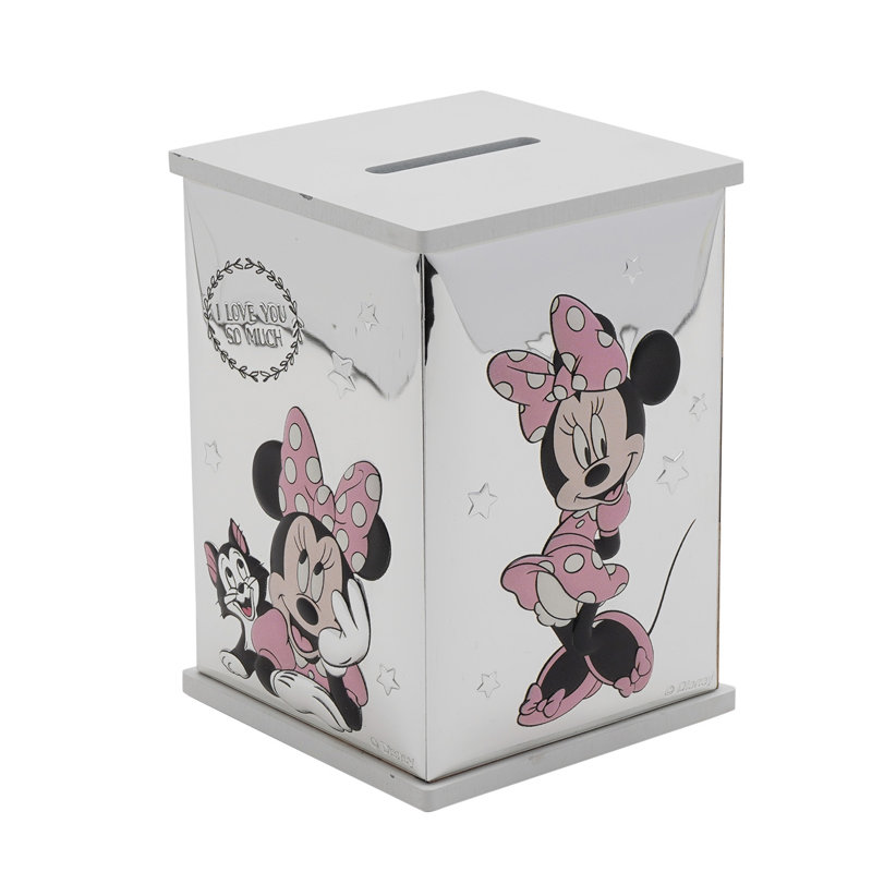 Disney Minnie Mouse Real 999 Silver Plate Money Bank - White Wood
