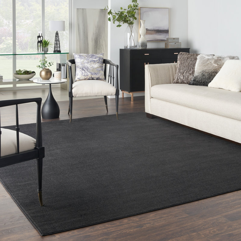 Mullican Sandy Solid Black Easy Care Indoor/Outdoor Area Rug, Rectangle 8' x 11'