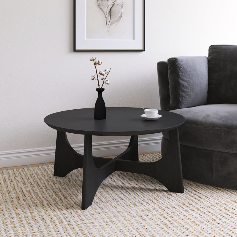 Table basse noire en bois, H 17,50 po x l 36 po x P 36 po